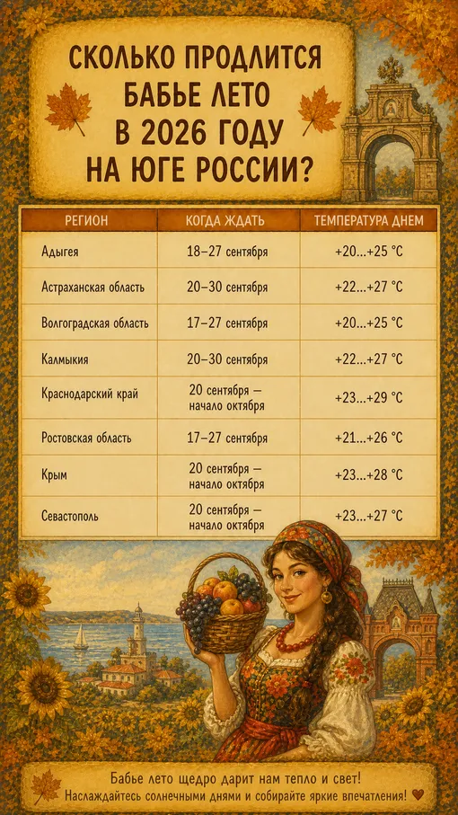 Сколько продлится бабье лето в 2026 году?