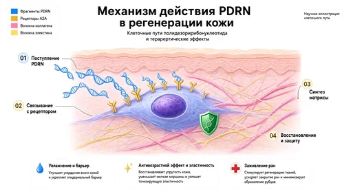 Рис. 1. Как работает PDRN: связывание с рецепторами A2A запускает естественное омоложение кожи на клеточном уровне