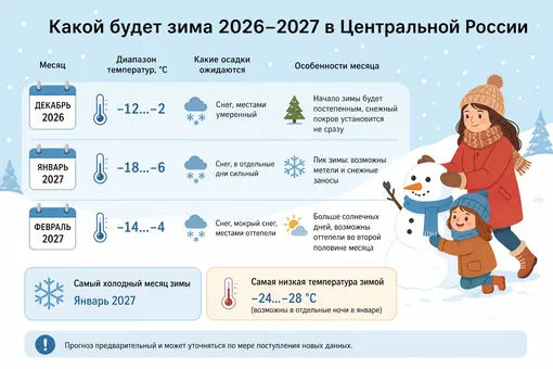 Какой будет зима 2026–2027 в России: прогноз для каждого региона зима 2026 2027 центральная Россия